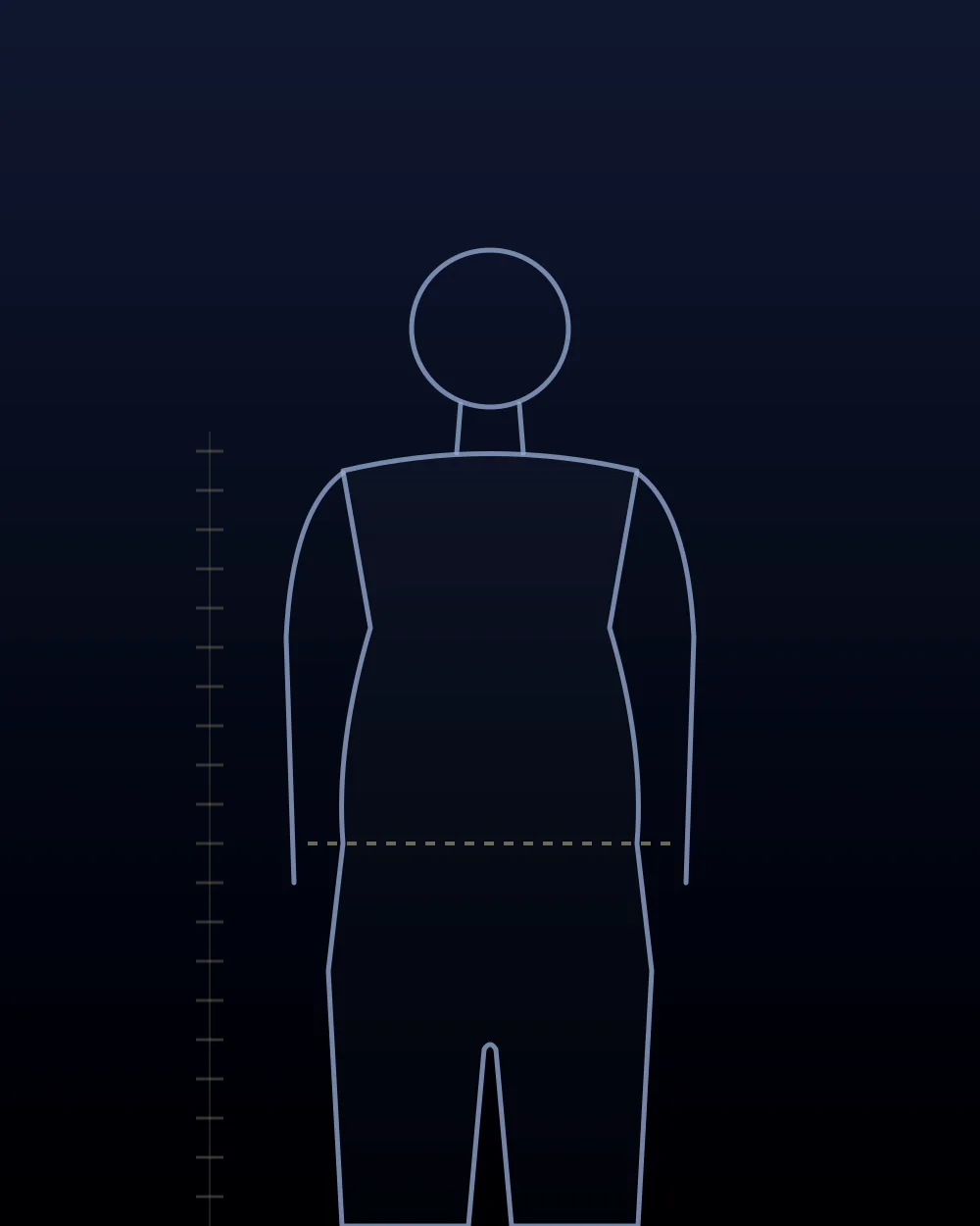 Ilustração: silhueta de um corpo com a medida da cintura marcada, antes do acompanhamento.